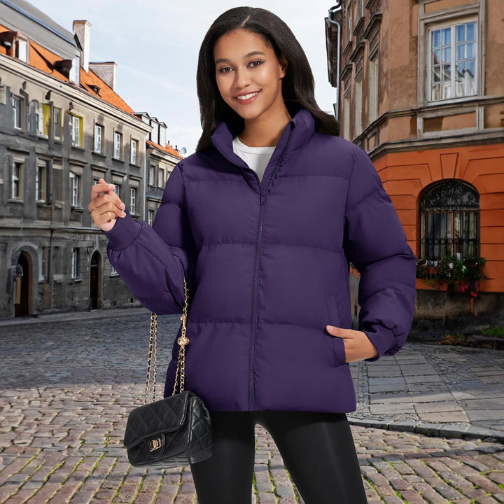 Women's Winter Down Puffer Jackets Stand Collar Zip Up Water Resistant Warm Padded Quilted Coat with Pockets - MAGCOMSEN