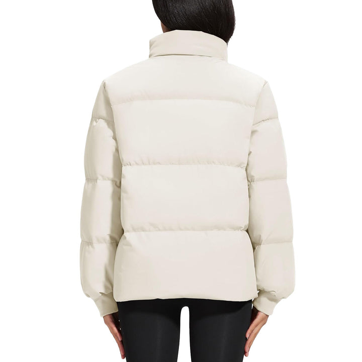 Women's Winter Down Puffer Jackets Stand Collar Zip Up Water Resistant Warm Padded Quilted Coat with Pockets - MAGCOMSEN