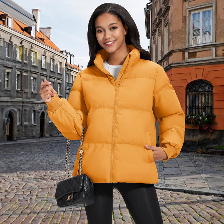 Women's Winter Down Puffer Jackets Stand Collar Zip Up Water Resistant Warm Padded Quilted Coat with Pockets - MAGCOMSEN