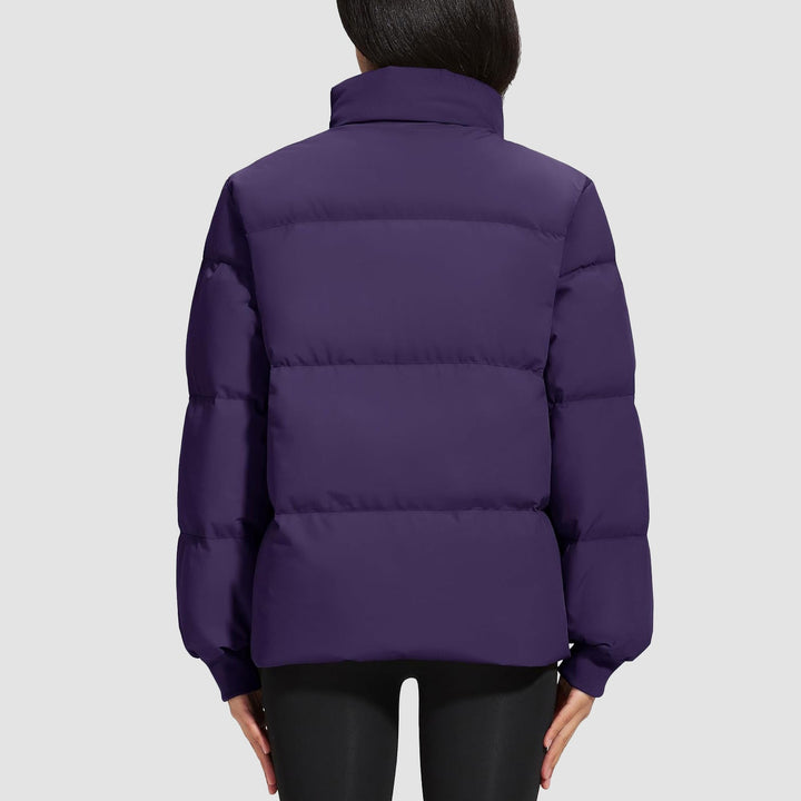 Women's Winter Down Puffer Jackets Stand Collar Zip Up Water Resistant Warm Padded Quilted Coat with Pockets - MAGCOMSEN