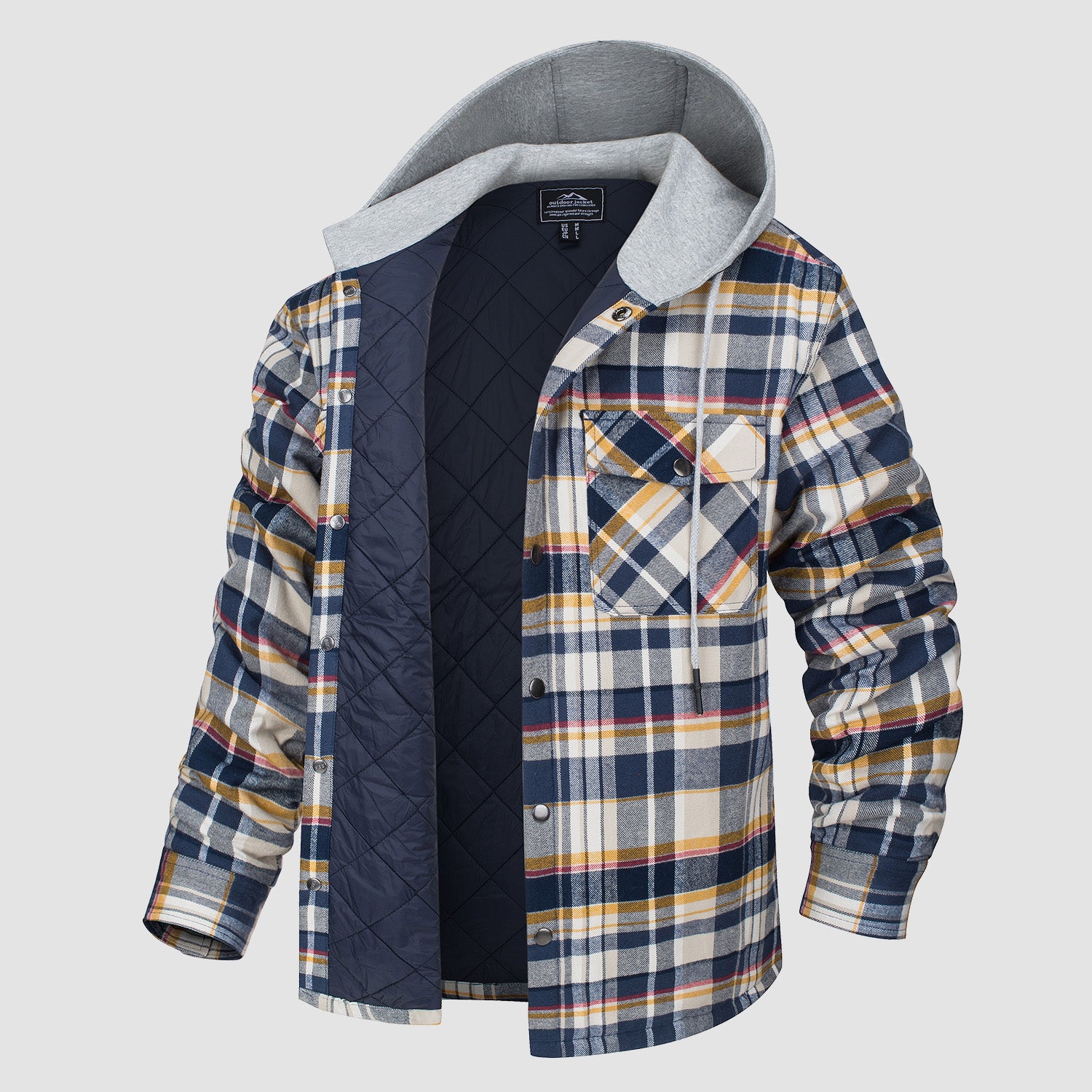 MAGCOMSEN Men's Flannel Jacket with Removable Hood 5 Pockets Plaid Quilted Lined Winter Coats Thick Hoodie Outwear