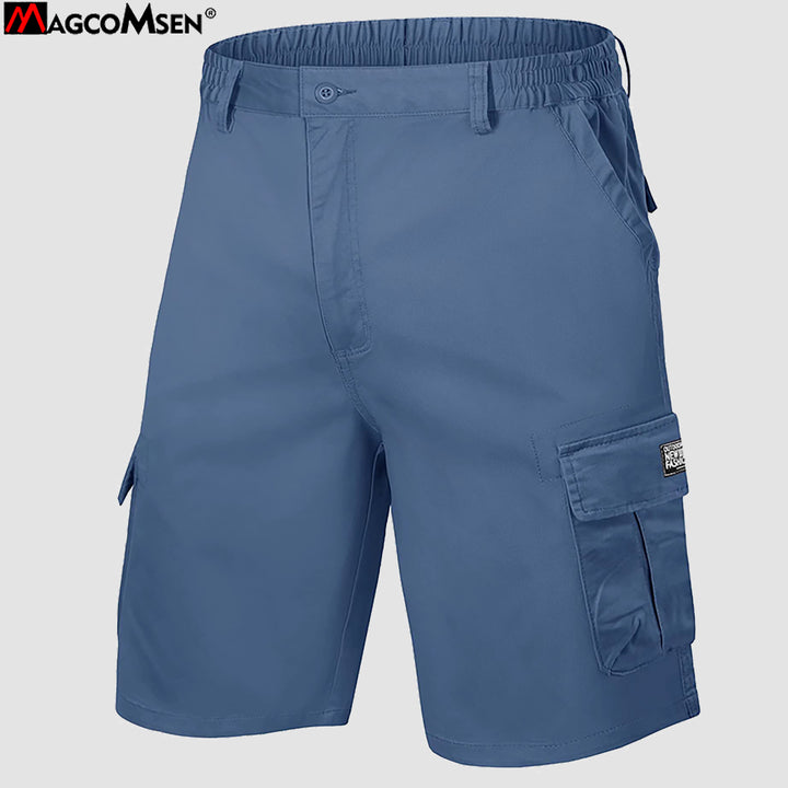 Men's Cotton Summer Lightweight Soft Casual Twill Elastic Baggy Multi-Pockets Ripstop Cargo Work Shorts