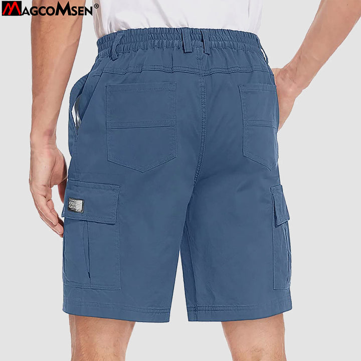 Men's Cotton Summer Lightweight Soft Casual Twill Elastic Baggy Multi-Pockets Ripstop Cargo Work Shorts