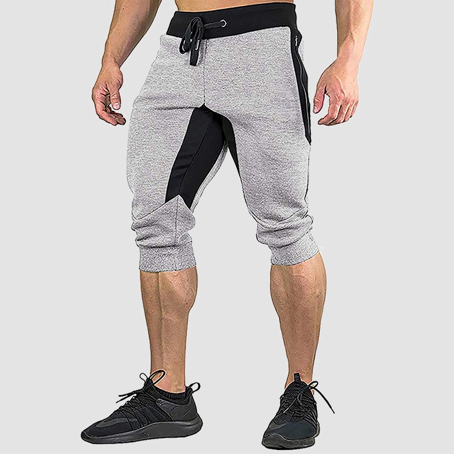 Men's  3/4 Length Cotton Summer Sweatpants Zipper Pockets Drawstring Gym Training Workout Shorts