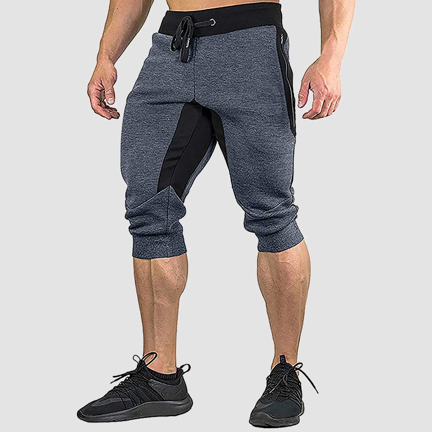 Mens Shorts 3/4 Length Joggers Summer Gym Running Clothes Casual Cotton Capri  Pants Zip Pocket Sweatpants
