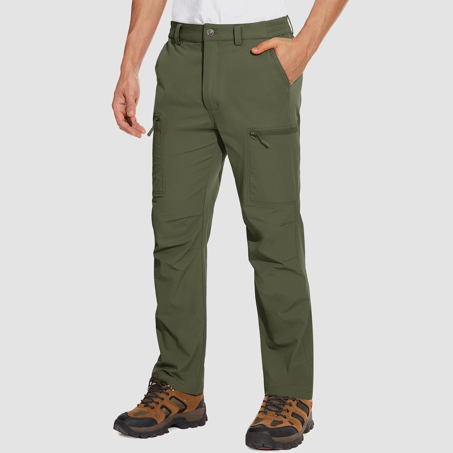 MAGCOMSEN Men's Pants Water Resistant Stretch Straight Leg Cargo Pant, Light Grey / 30