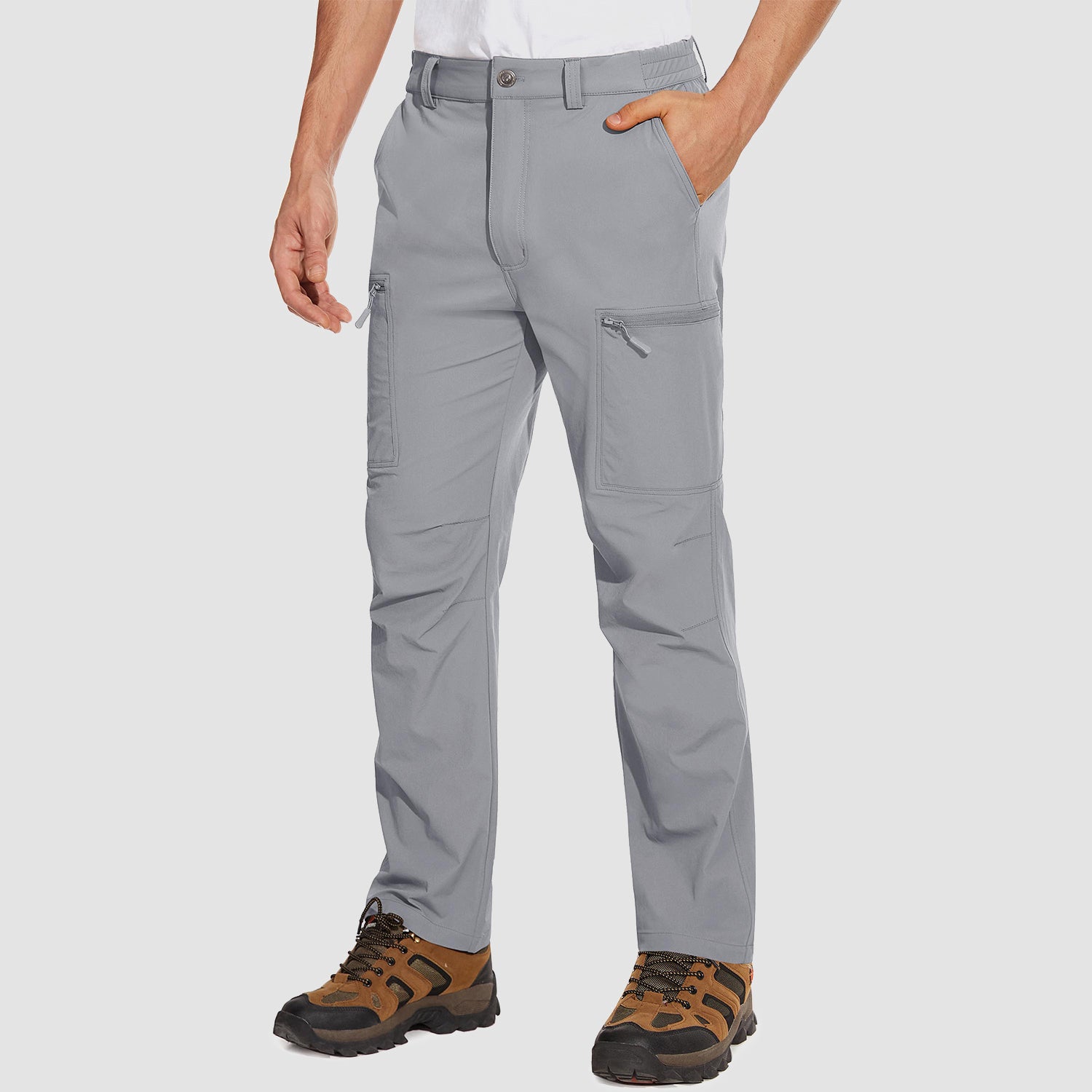 MAGCOMSEN Men's Pants Water Resistant Stretch Straight Leg Cargo Pant, Light Grey / 30