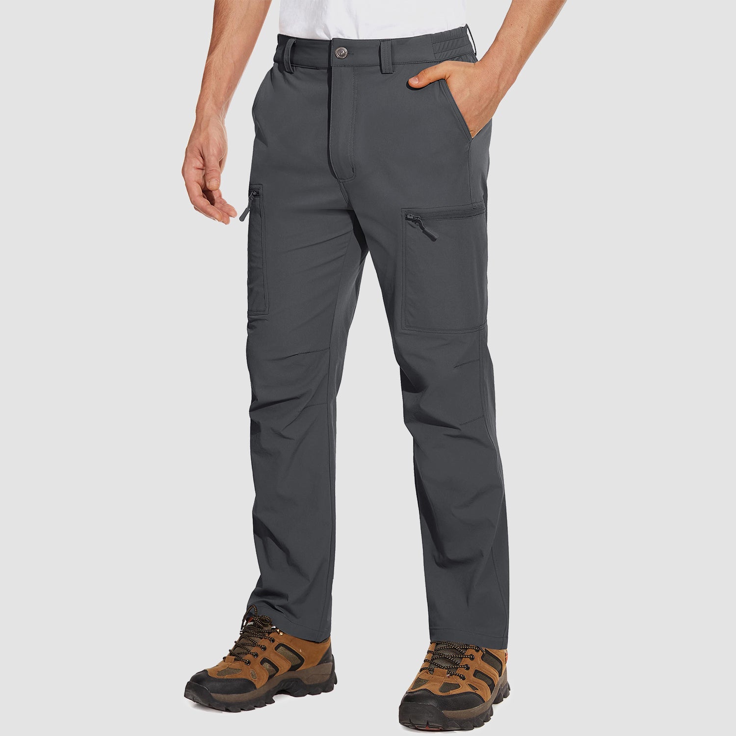MAGCOMSEN Men's Pants Water Resistant Stretch Straight Leg Cargo Pant, Dark Grey / 34