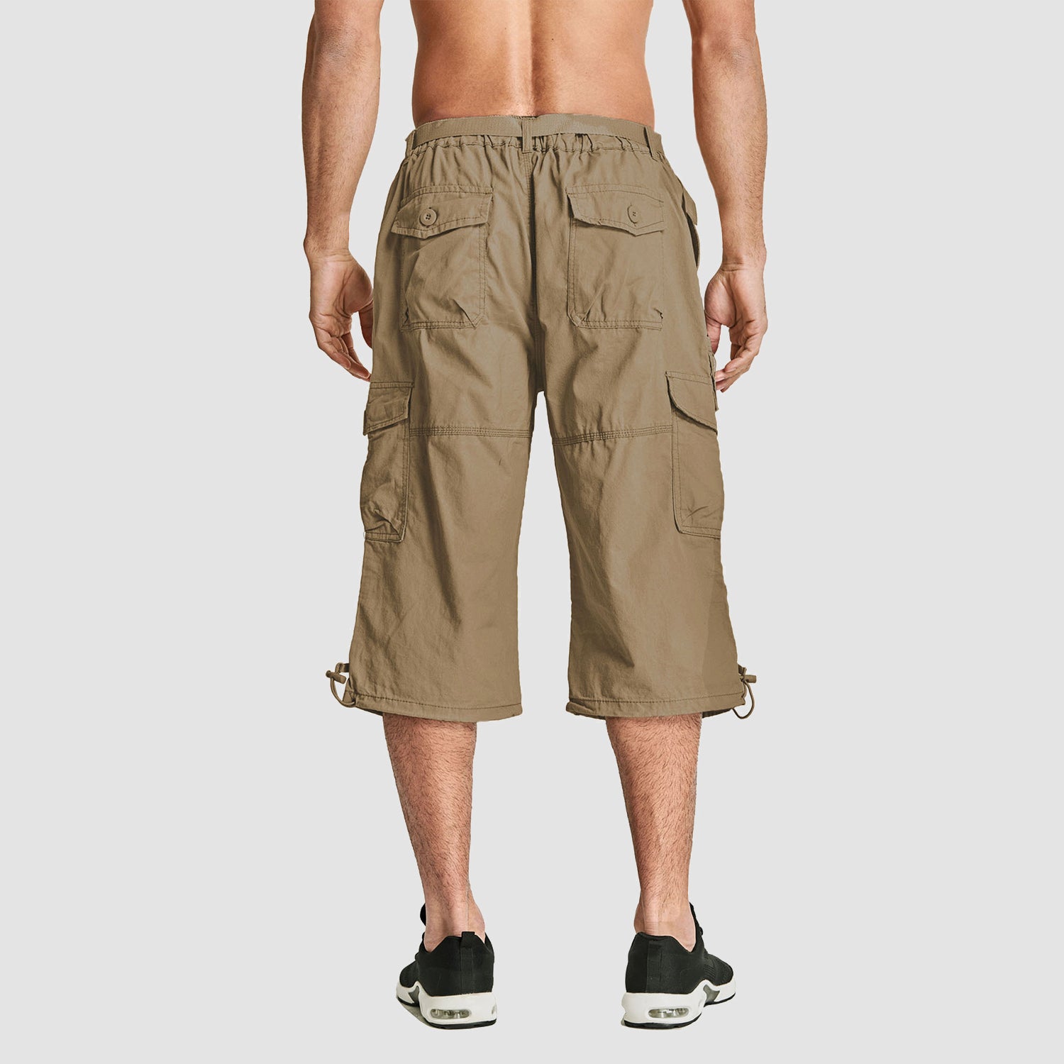 Mens Cotton Elastic Waist Cargo Shorts 3/4 Pants Multi Pocket Capri Trousers  New