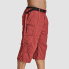 Men Summer Casual 3/4 Long Cargo Twill Cotton Elastic Waist Multiple Pockets Baggy Comfortable Capris Trousers