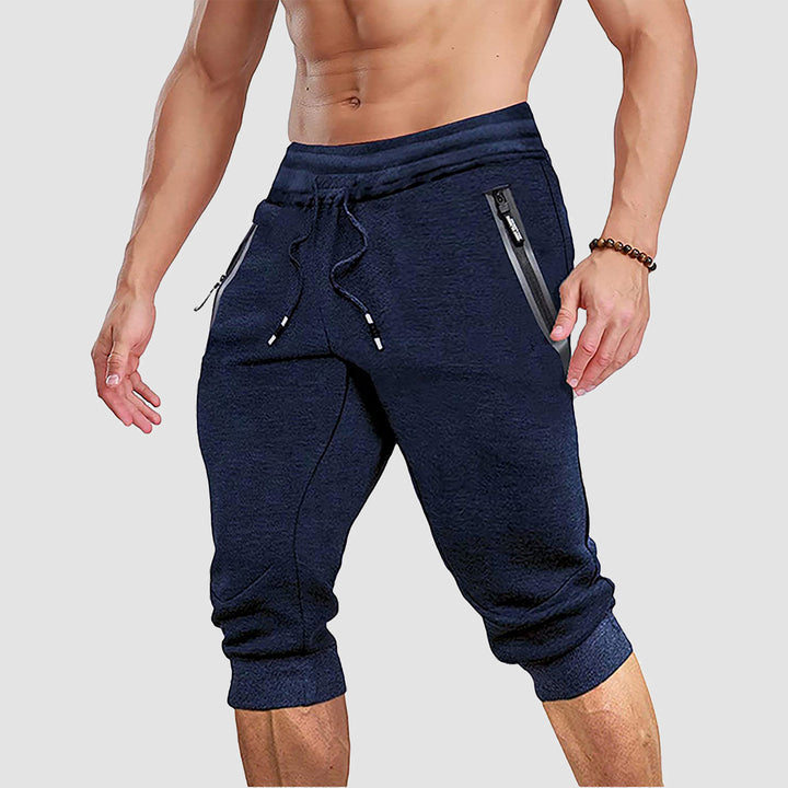 Men Capris Joggers with Zipper Pocket Drawstring Slim Fit Tapered Training Shorts