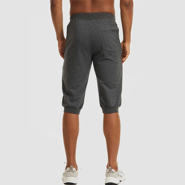 Men Capris Joggers with Zipper Pocket Drawstring Slim Fit Tapered Training Shorts