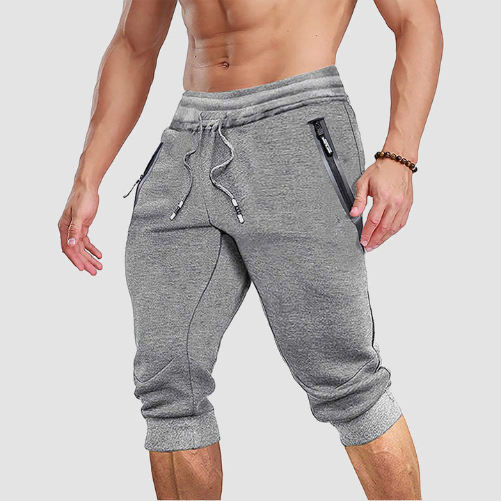 Men Capris Joggers with Zipper Pocket Drawstring Slim Fit Tapered Training Shorts