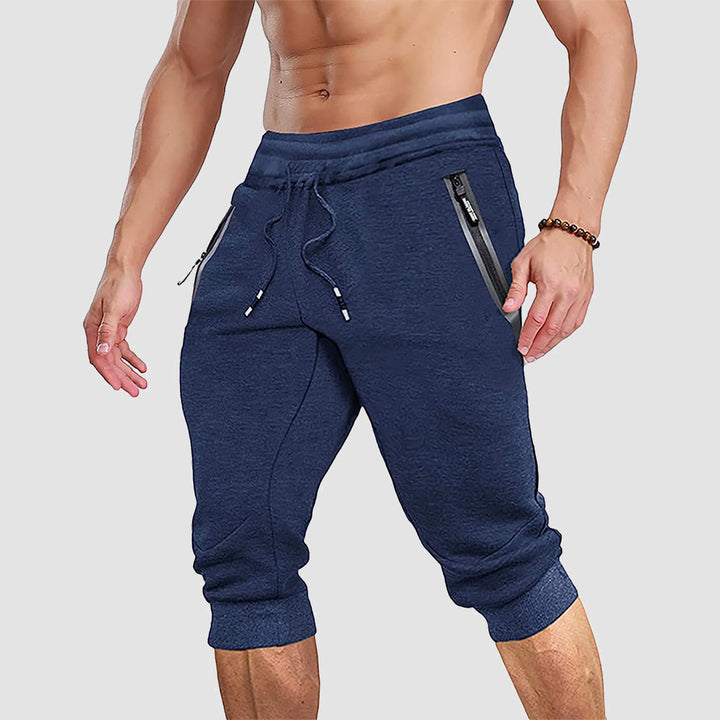 Men Capris Joggers with Zipper Pocket Drawstring Slim Fit Tapered Training Shorts