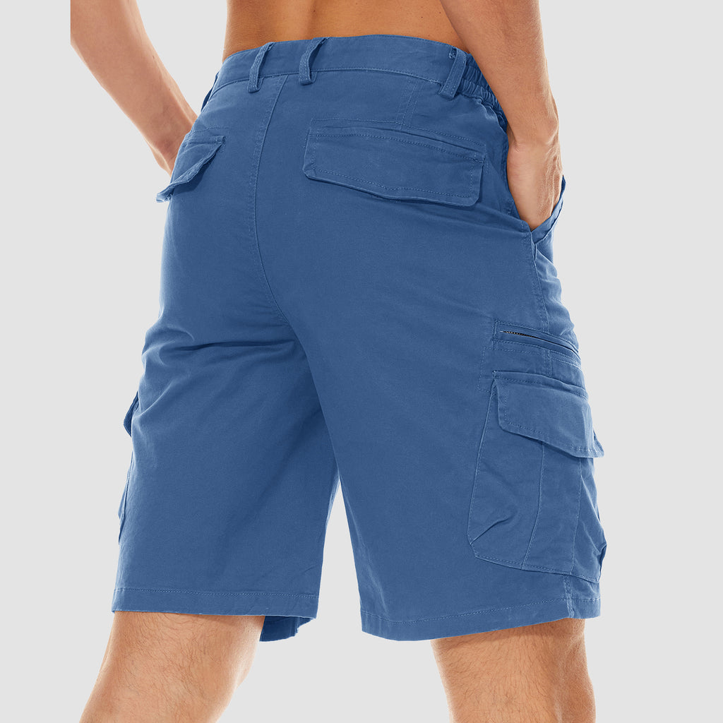 Men Classic Cargo Lightweight Many Pockets Work Elastic Waist Casual Cotton Comfortable Shorts