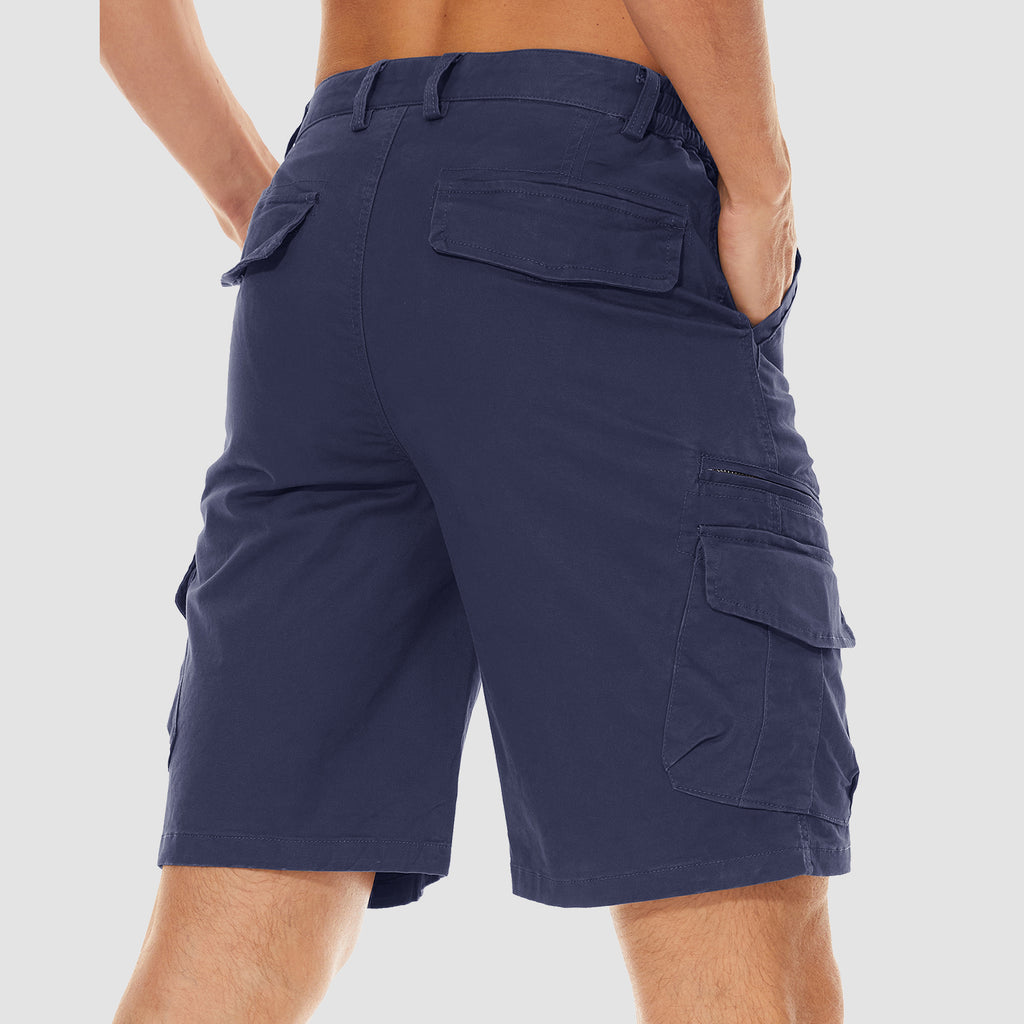 Men Classic Cargo Lightweight Many Pockets Work Elastic Waist Casual Cotton Comfortable Shorts