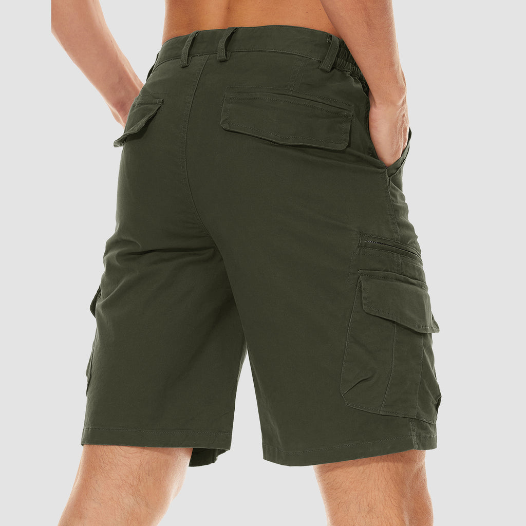 Men Classic Cargo Lightweight Many Pockets Work Elastic Waist Casual Cotton Comfortable Shorts