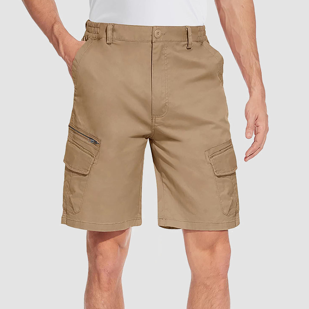 Men Classic Cargo Lightweight Many Pockets Work Elastic Waist Casual Cotton Comfortable Shorts