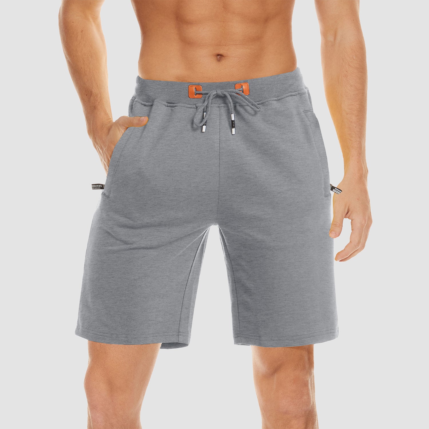 Men Cotton Running Elastic Waist Zipper Pockets Drawstring Gym Trainging Fitness Sports Joggers Shorts