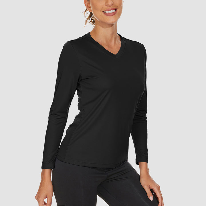 Women's Long Sleeve Shirts UPF 50+ Sun Protection T Shirts V Neck Hiking Shirt Running Workout Performance Tee