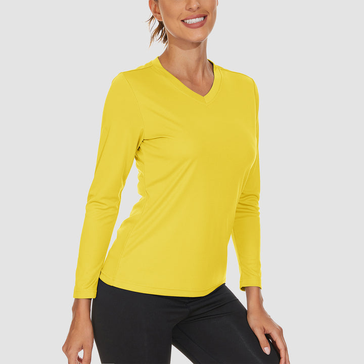 Women's Long Sleeve Shirts UPF 50+ Sun Protection T Shirts V Neck Hiking Shirt Running Workout Performance Tee