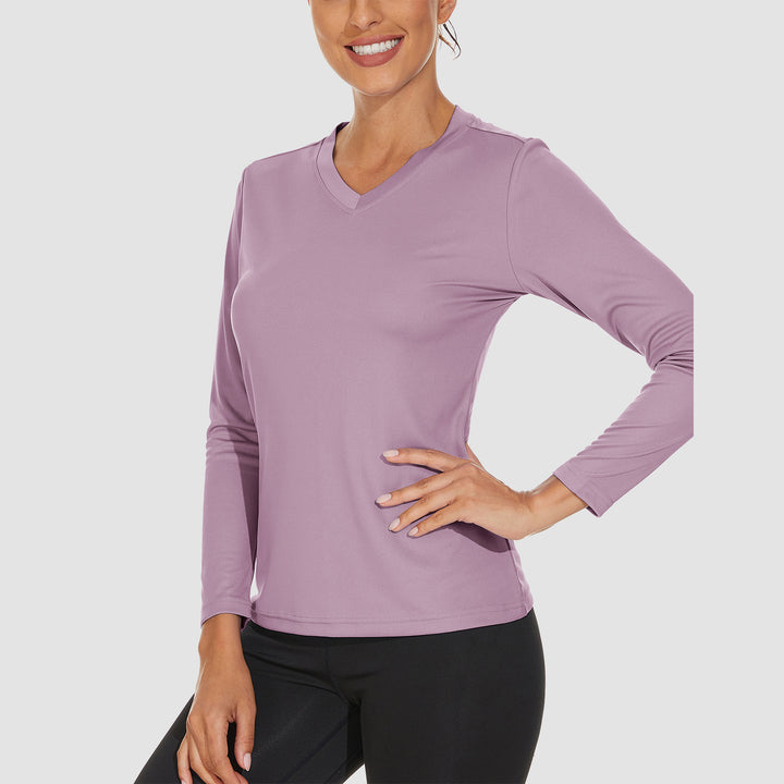 Women's Long Sleeve Shirts UPF 50+ Sun Protection T Shirts V Neck Hiking Shirt Running Workout Performance Tee