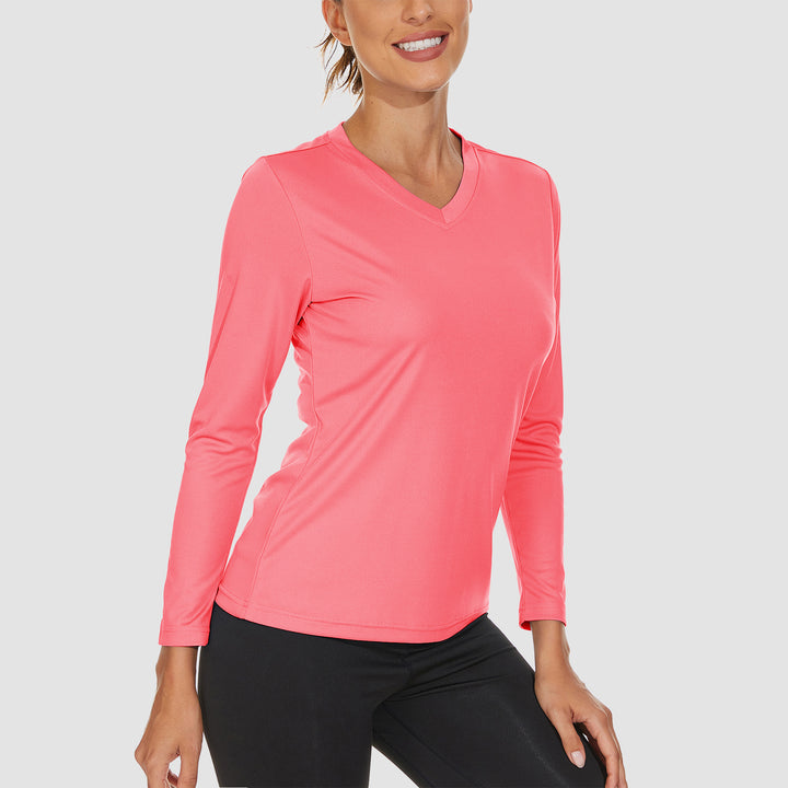 Women's Long Sleeve Shirts UPF 50+ Sun Protection T Shirts V Neck Hiking Shirt Running Workout Performance Tee