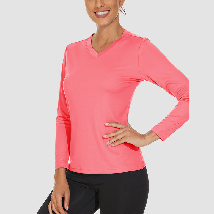 Women's Long Sleeve Shirts UPF 50+ Sun Protection T Shirts V Neck Hiking Shirt Running Workout Performance Tee