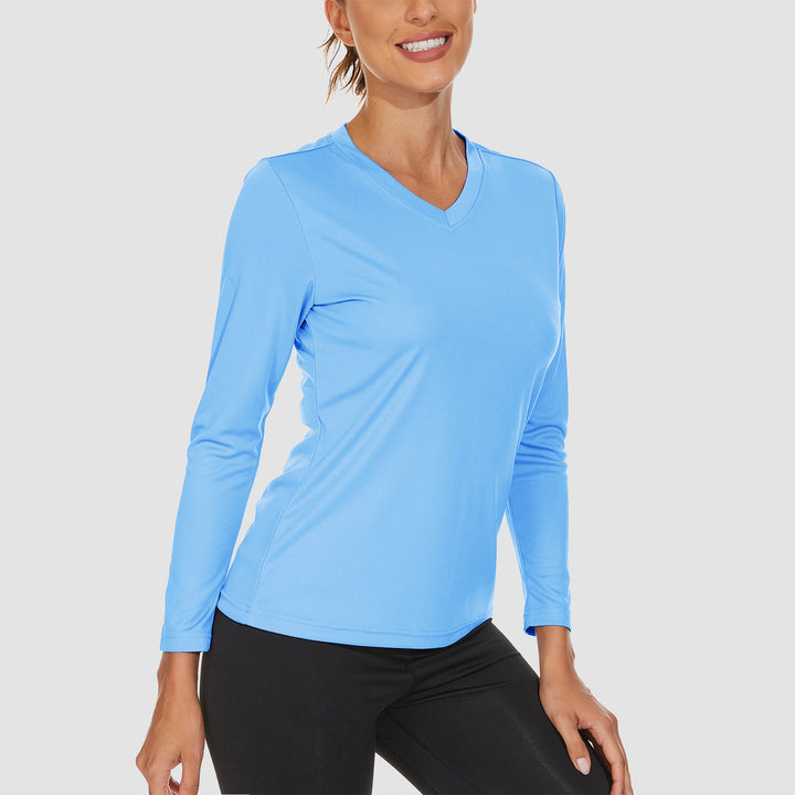 Women's Long Sleeve Shirts UPF 50+ Sun Protection T Shirts V Neck Hiking Shirt Running Workout Performance Tee