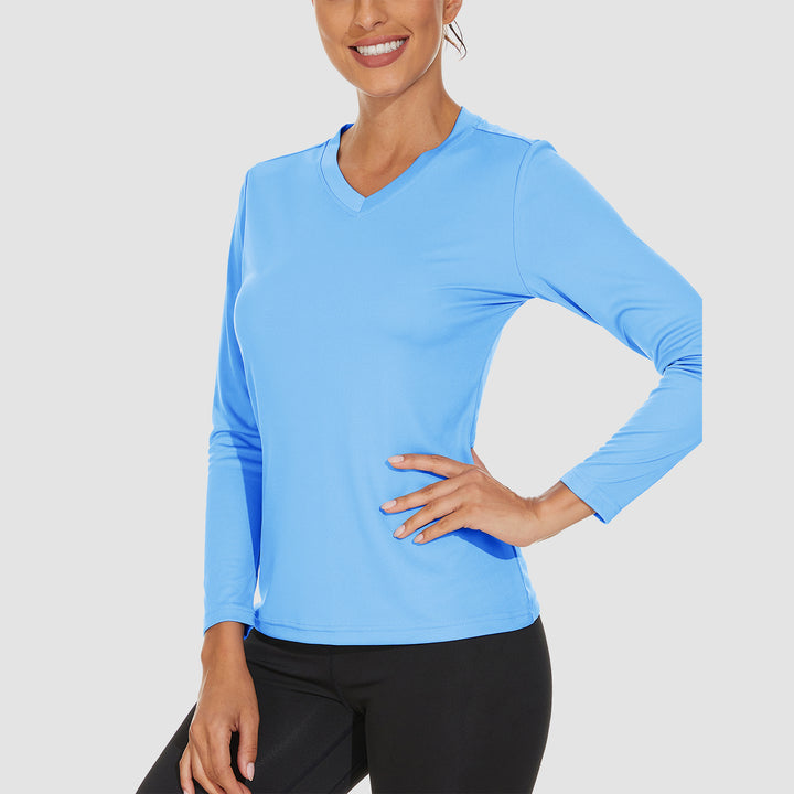 Women's Long Sleeve Shirts UPF 50+ Sun Protection T Shirts V Neck Hiking Shirt Running Workout Performance Tee