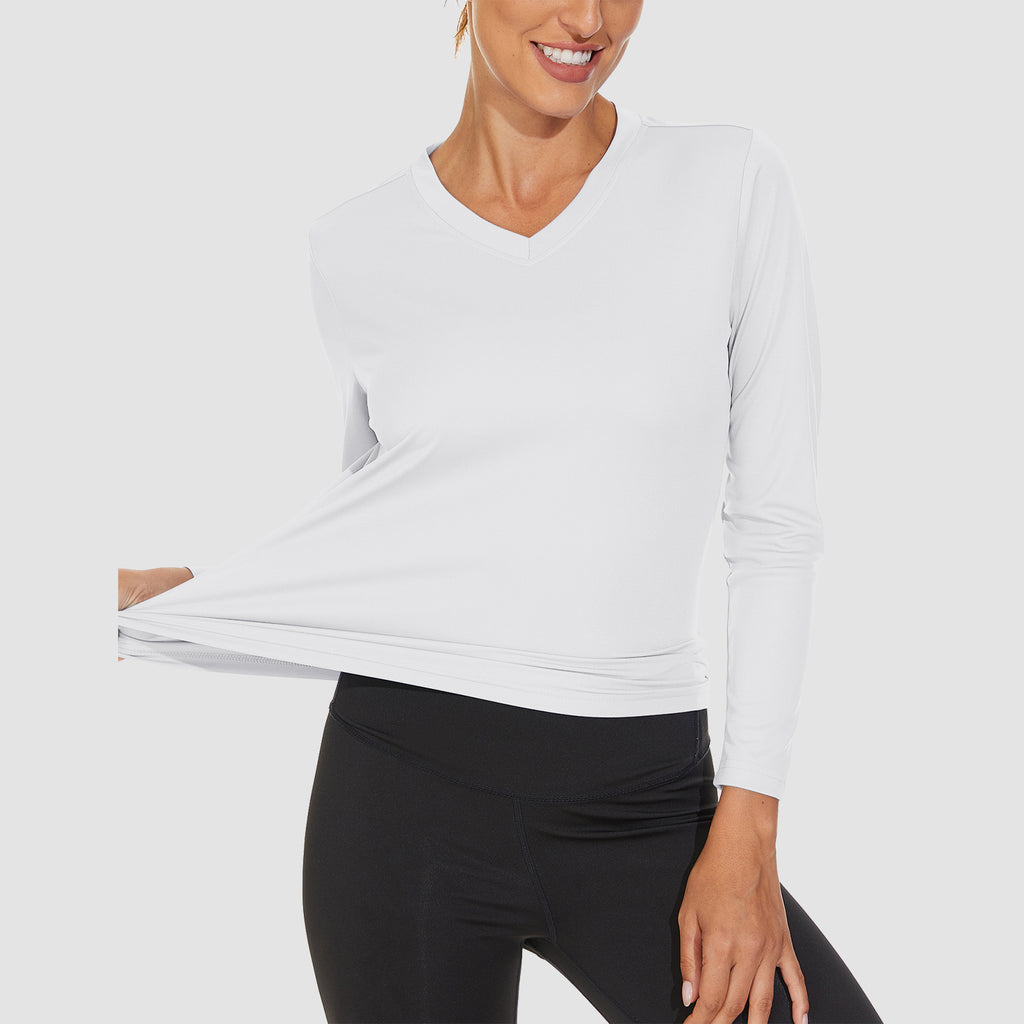 Women's Long Sleeve Shirts UPF 50+ Sun Protection T Shirts V Neck Hiking Shirt Running Workout Performance Tee