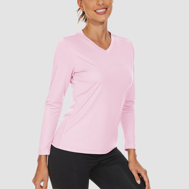 Women's Long Sleeve Shirts UPF 50+ Sun Protection T Shirts V Neck Hiking Shirt Running Workout Performance Tee