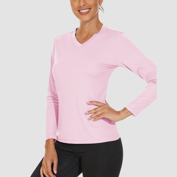 Women's Long Sleeve Shirts UPF 50+ Sun Protection T Shirts V Neck Hiking Shirt Running Workout Performance Tee