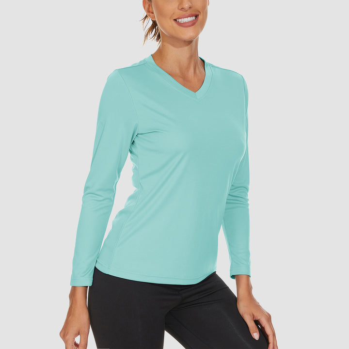 Women's Long Sleeve Shirts UPF 50+ Sun Protection T Shirts V Neck Hiking Shirt Running Workout Performance Tee