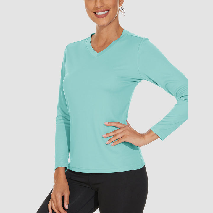 Women's Long Sleeve Shirts UPF 50+ Sun Protection T Shirts V Neck Hiking Shirt Running Workout Performance Tee