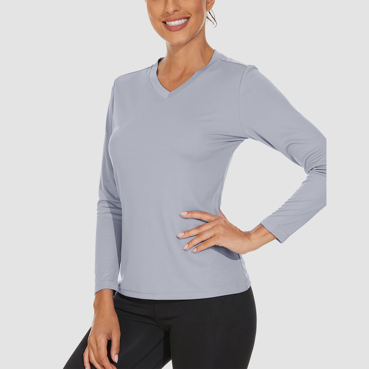 Women's Long Sleeve Shirts UPF 50+ Sun Protection T Shirts V Neck Hiking Shirt Running Workout Performance Tee