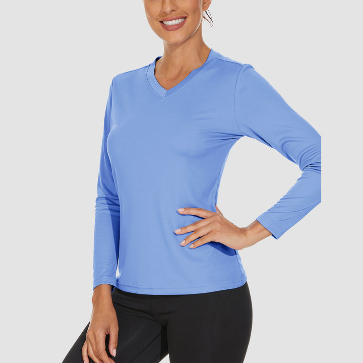 Women's Long Sleeve Shirts UPF 50+ Sun Protection T Shirts V Neck Hiking Shirt Running Workout Performance Tee - MAGCOMSEN