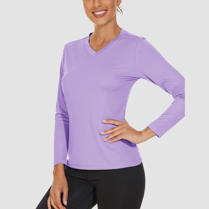 Women's Long Sleeve Shirts UPF 50+ Sun Protection T Shirts V Neck Hiking Shirt Running Workout Performance Tee - MAGCOMSEN