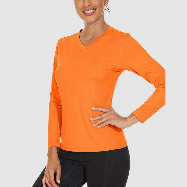 Women's Long Sleeve Shirts UPF 50+ Sun Protection T Shirts V Neck Hiking Shirt Running Workout Performance Tee - MAGCOMSEN