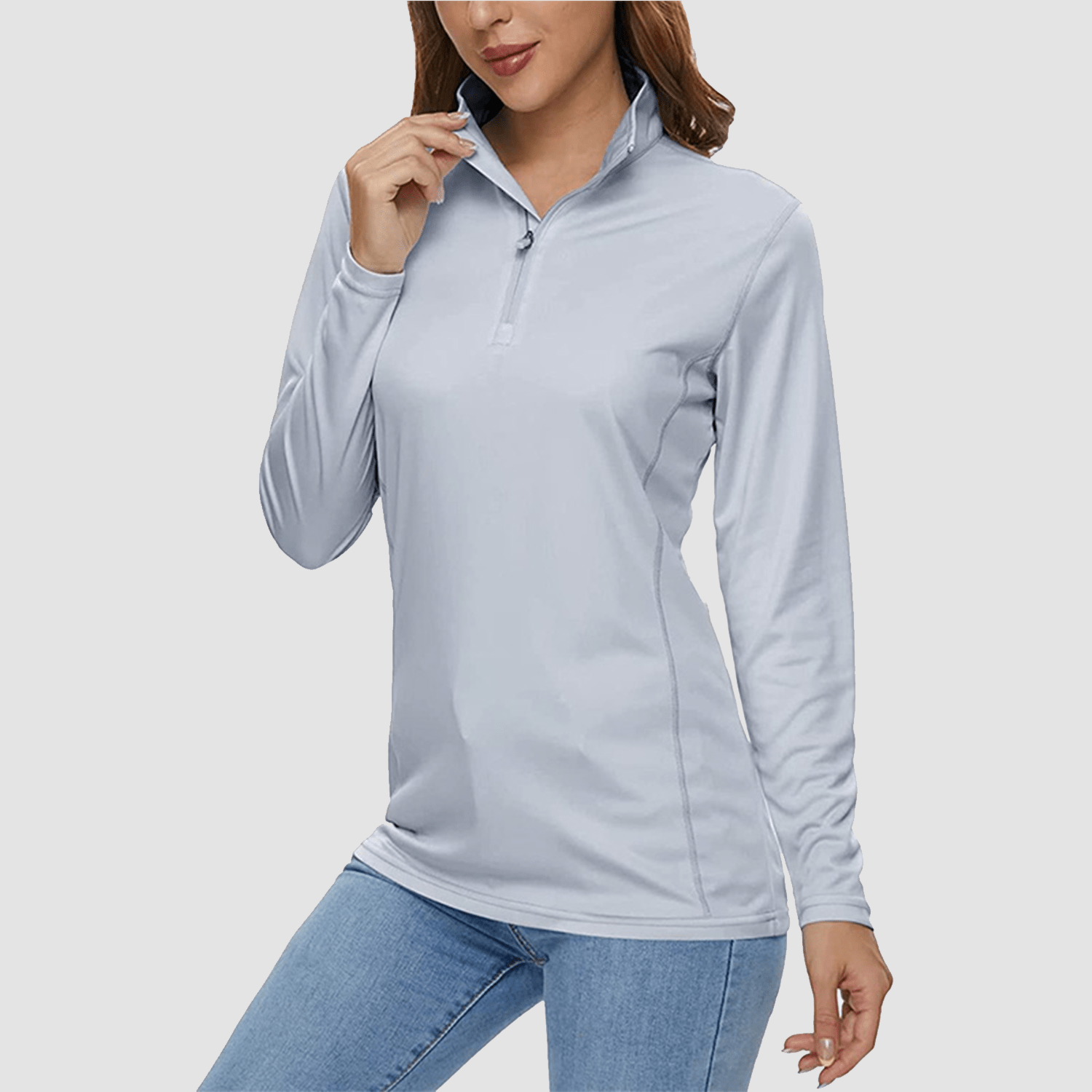 Women's Half Zip Quick Dry Shirt UPF 50+, Light Grey / M