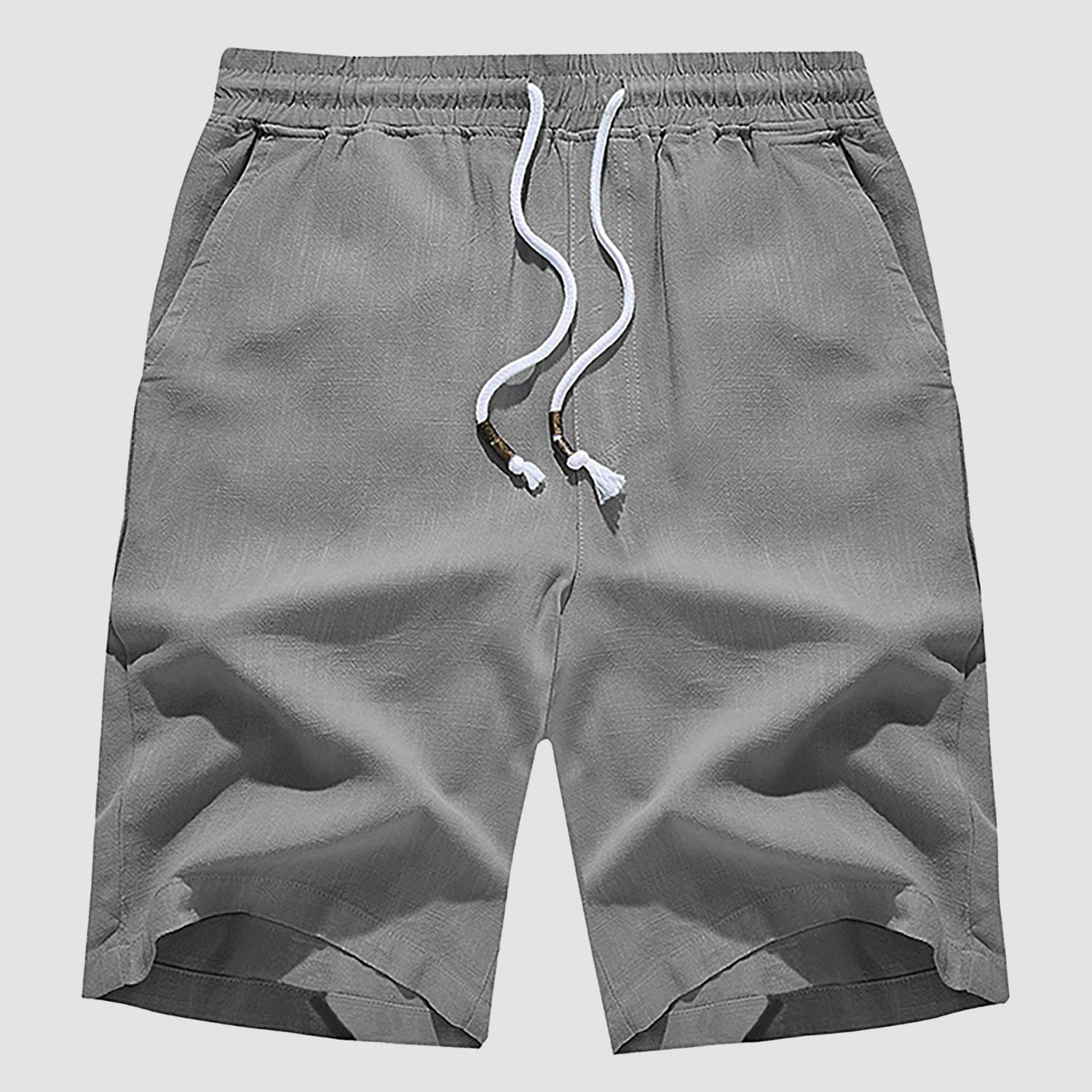 Men Linen Cotton Shorts Fashion Solid Color Drawstring Elastic Waist