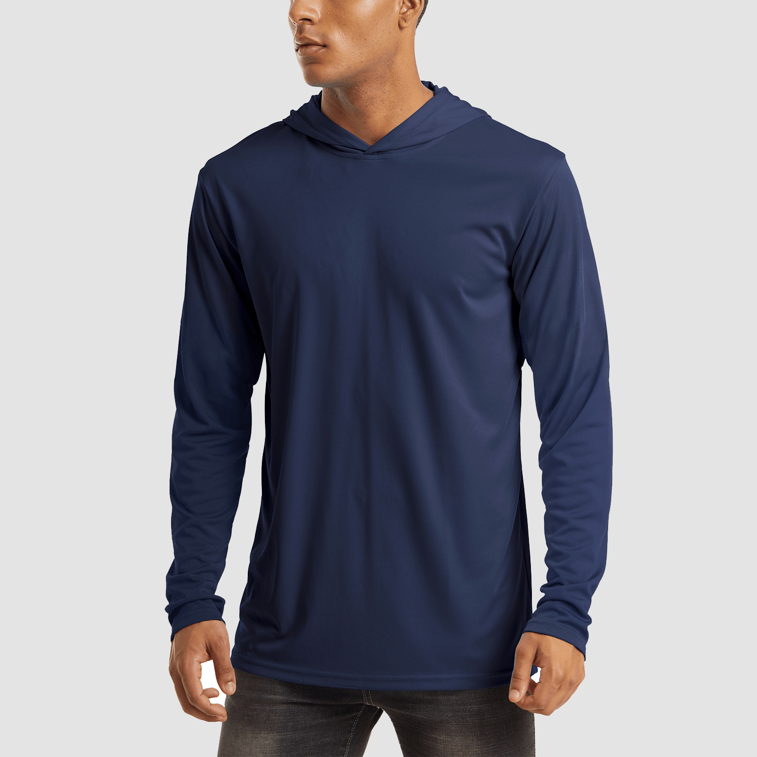 【Buy 4 Get 4th Free】Men's Long Sleeve Hooded Shirt UPF 50+ Athletic Shirts, Navy / S