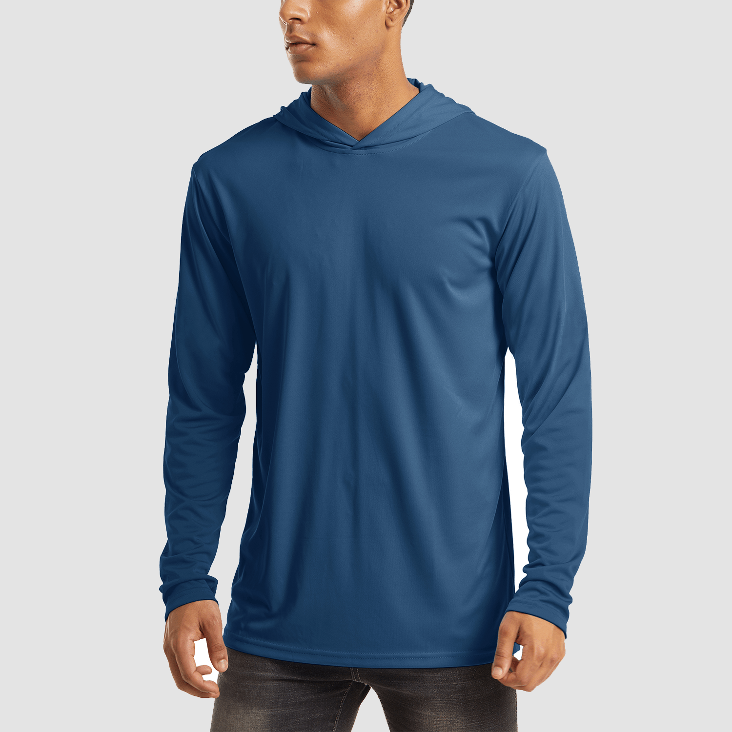 【Buy 4 Get 4th Free】Men's Long Sleeve Hooded Shirt UPF 50+ Athletic Shirts, Blue Grey / XS
