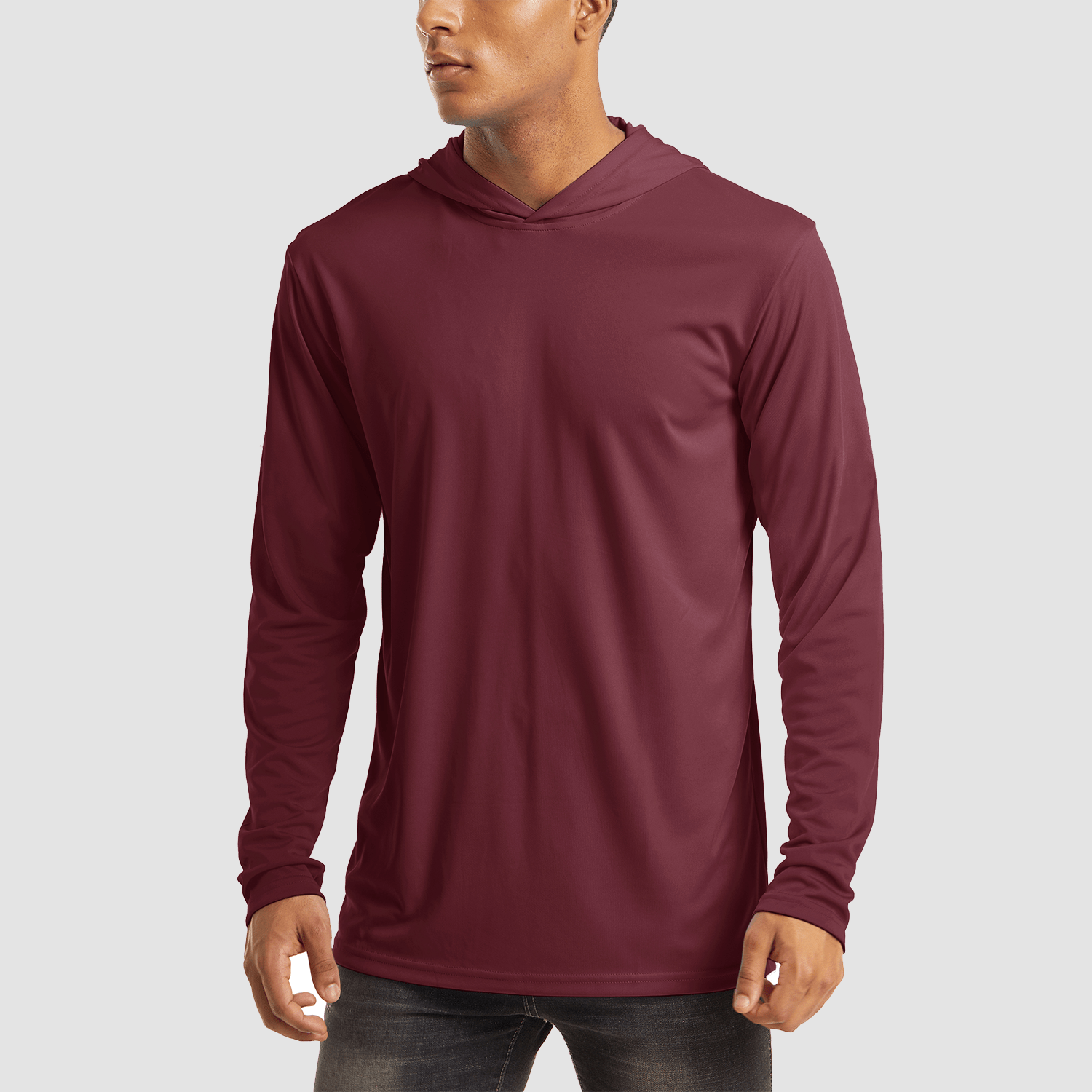 【Buy 4 Get 4th Free】Men's Long Sleeve Hooded Shirt UPF 50+ Athletic Shirts, Wine / XL