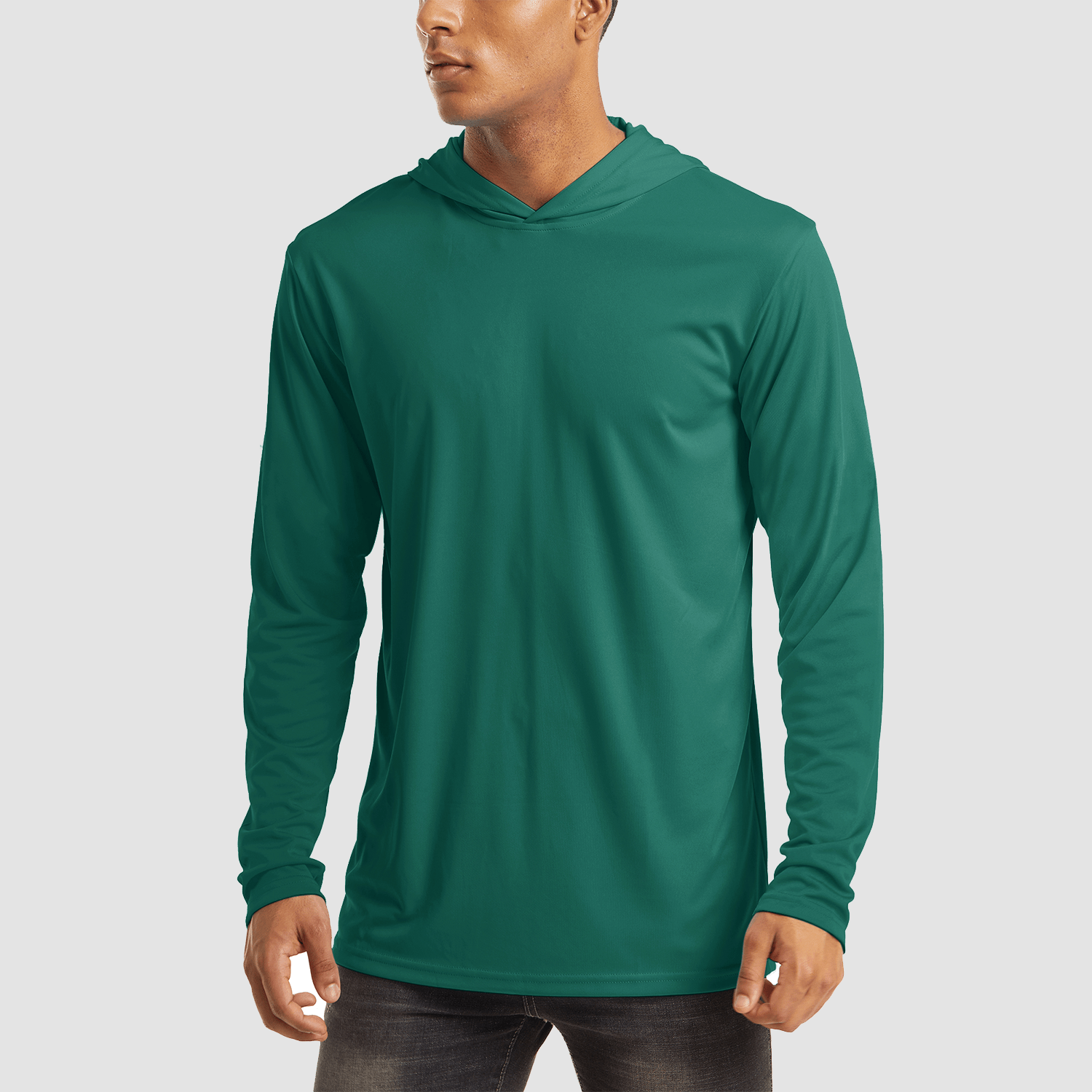 【Buy 4 Get 4th Free】Men's Long Sleeve Hooded Shirt Upf 50+ Athletic Shirts, Dull Cyan / M