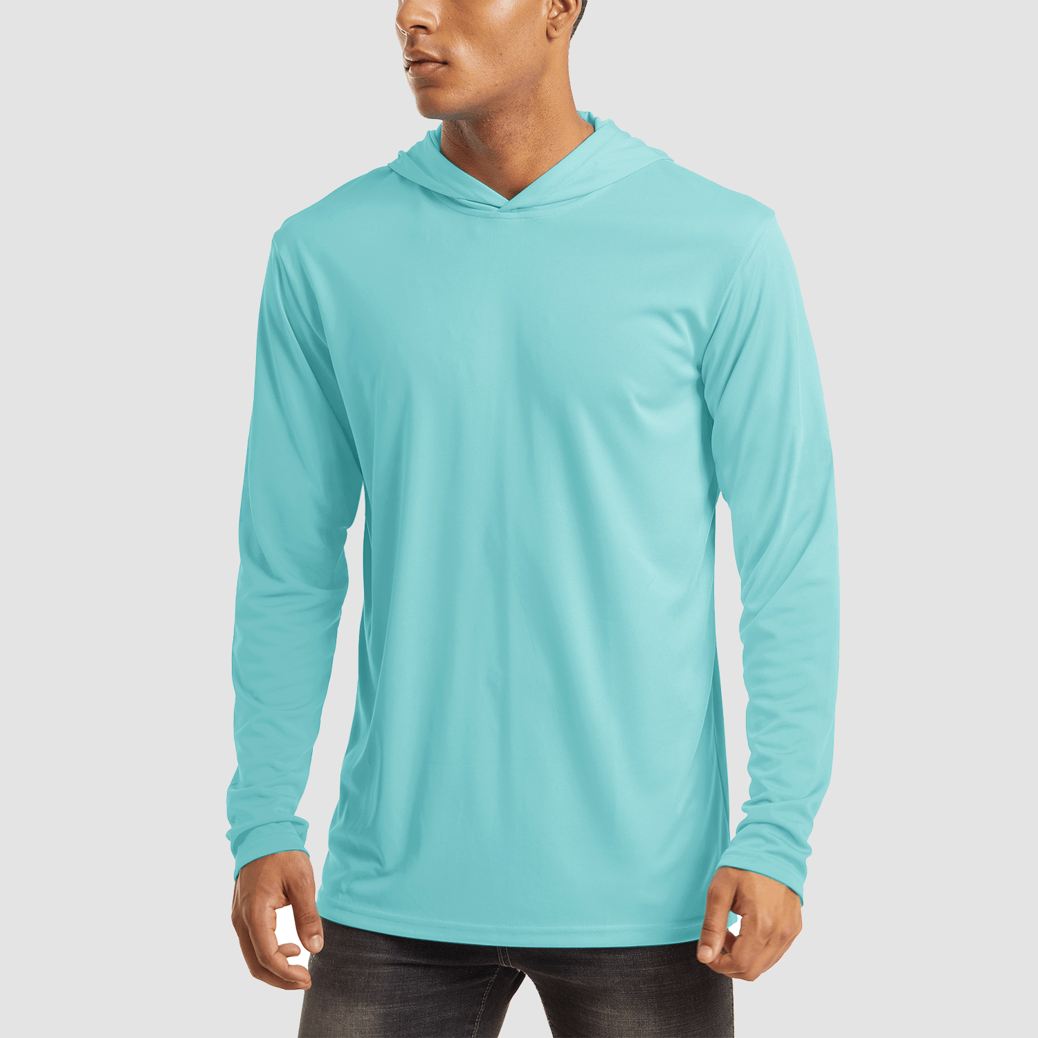 【Buy 4 Get 4th Free】Men's Long Sleeve Hooded Shirt UPF 50+ Athletic Shirts, Grey Green / XS