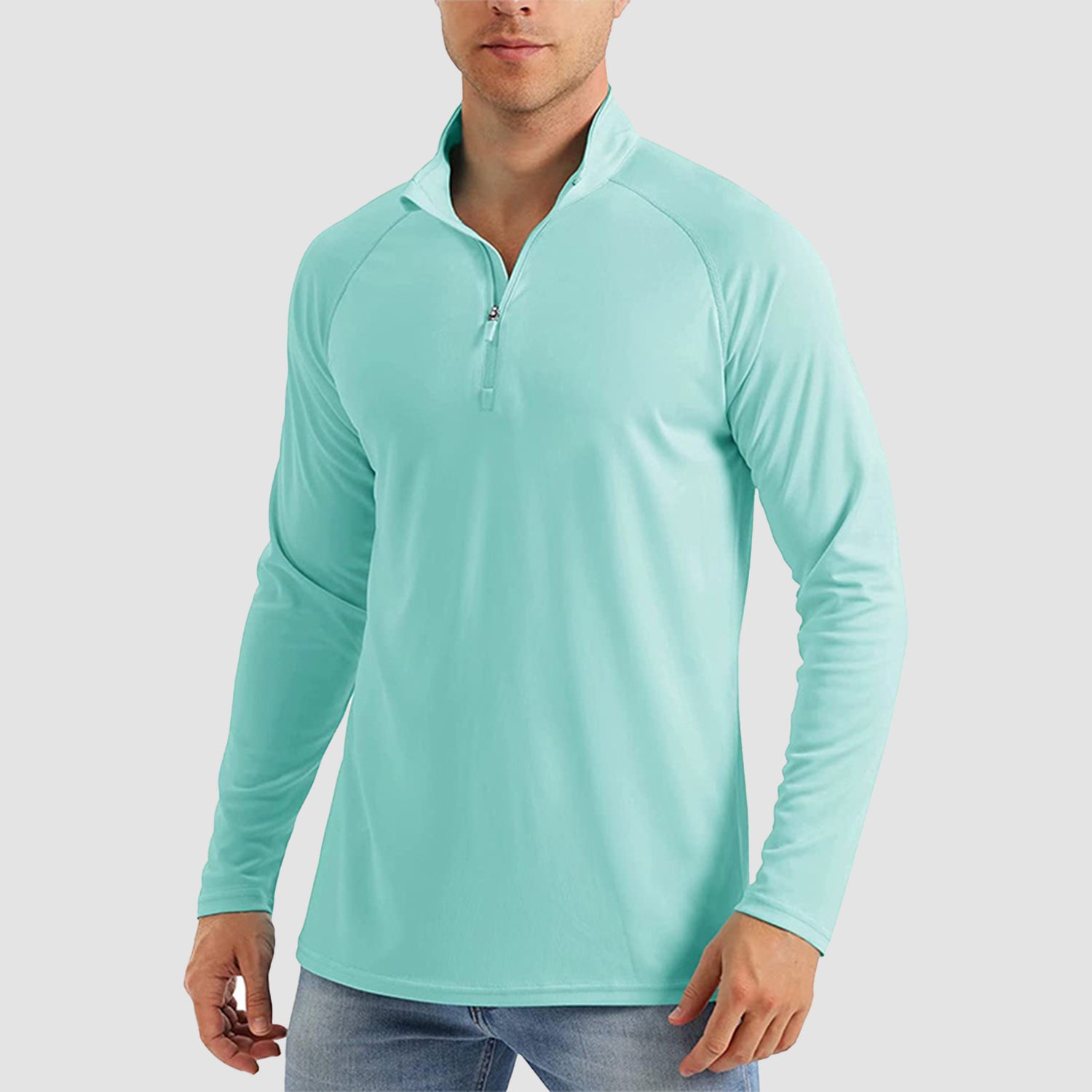 Mens UPF 50+ Sun Protection Moisture Wicking 1/4 Zip Pullover Long Sleeve  Shirt