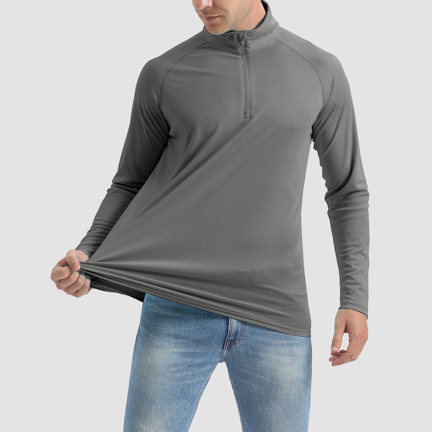 Men's Long Sleeve Shirt UPF 50 Quick Dry for Outdoor Sports, Blue Grey / S