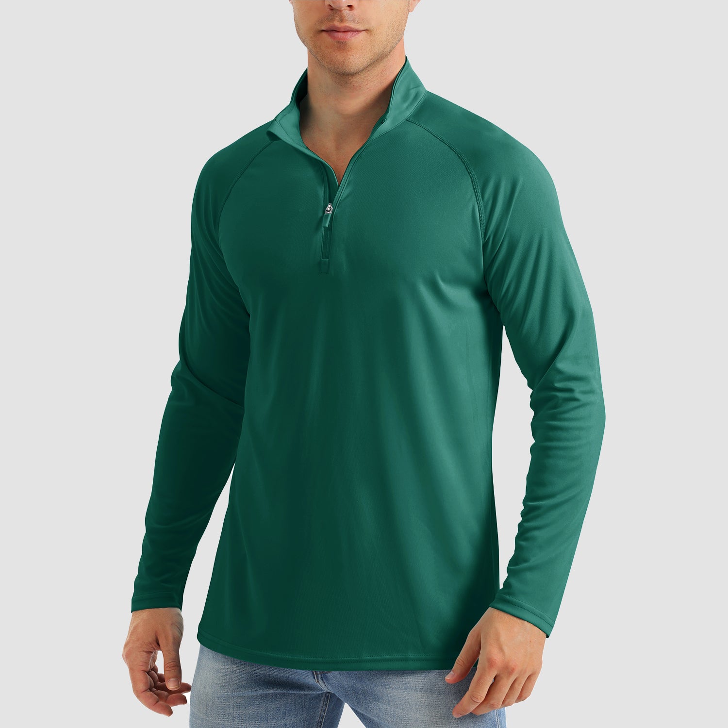 Men's Long Sleeve Shirt UPF 50 Quick Dry for Outdoor Sports, Jade Green / XL