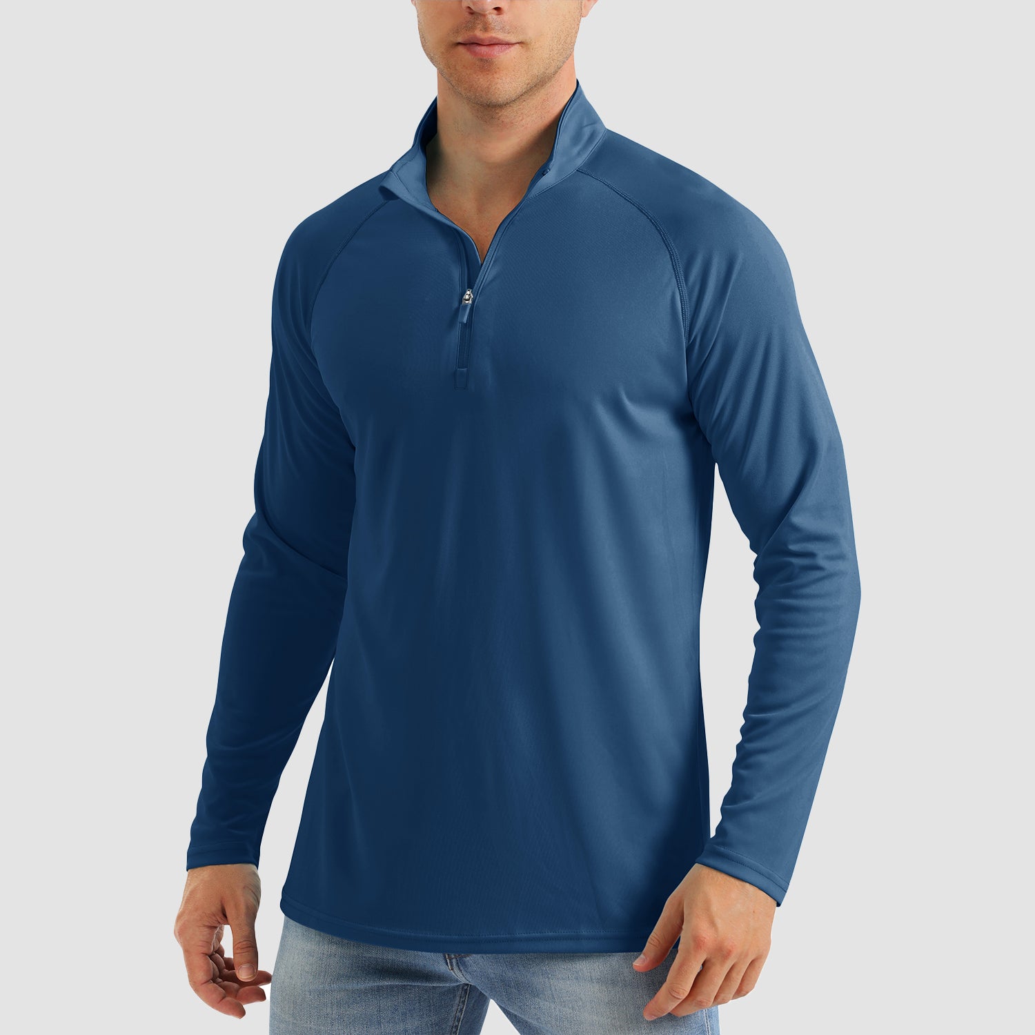 Men's Long Sleeve Shirt UPF 50 Quick Dry for Outdoor Sports, Blue Grey / S